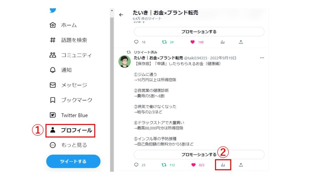 Twitter　アナリティクス　プロフィールアクセス数